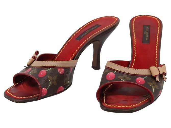 LOUIS VUITTON Monogram Cherry Mule Sandals 36 Marron LV Auth 202717 Braun Monogramm