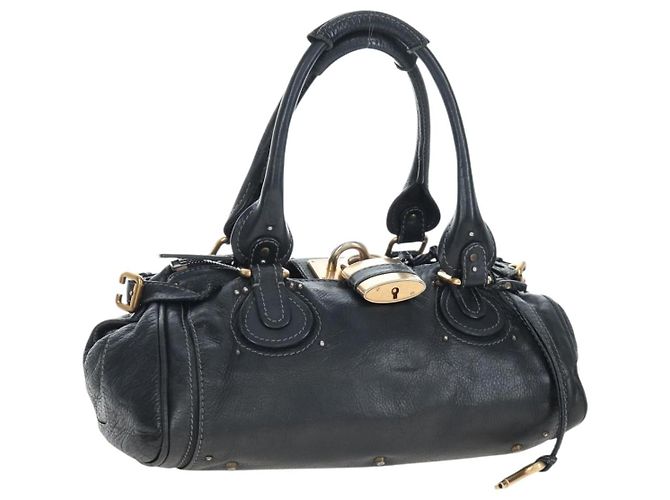 Chloé Borsa a mano Chloe Paddington in pelle nera oro argento Auth 200455V Nero D'oro