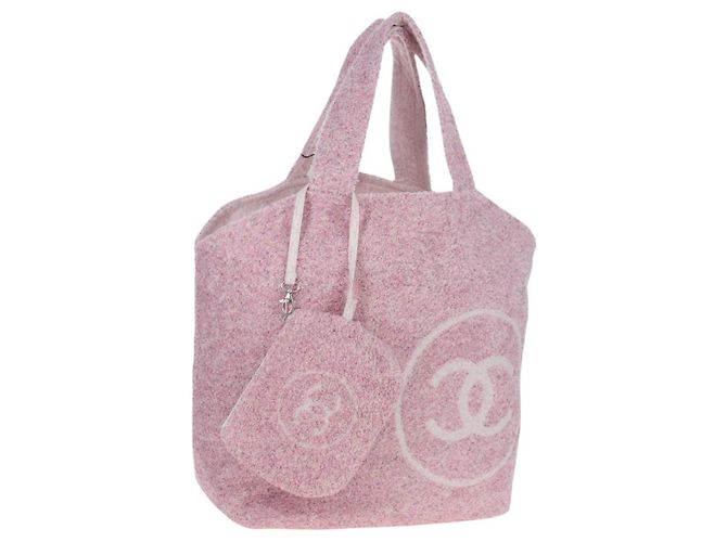 CHANEL Set de Bolso de Playa y Toalla Big Coco Pile Pink CC Auth 200851SAM