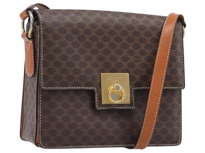 Céline Borsa a tracolla CELINE Macadam Canvas PVC Leather Brown Gold Auth mr2903 Marrone D'oro