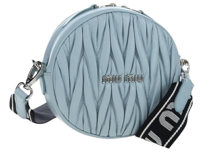 Bolsa Miu Miu Matelassé com corrente em couro 2way Azul claro Prata Auth BA15639V
