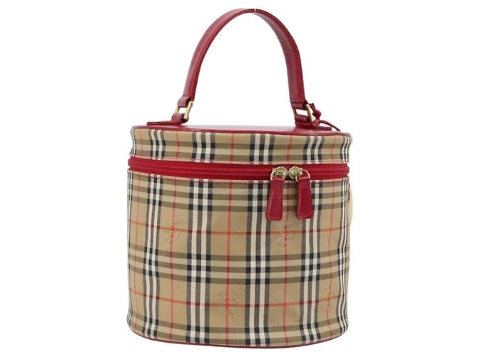 Burberrys Nova Check Vanity Handtasche Canvas Beige Gold Auth 200484A Golden