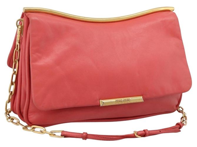 Bolsa de Ombro com Corrente Miu Miu Couro Rosa Ouro Auth BA15636V Dourado