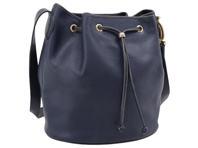 Borsa a tracolla Christian Dior in pelle blu navy e oro Auth ti3995