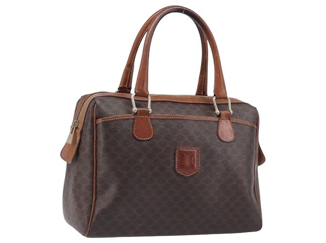 Céline Borsa Boston CELINE Macadam Canvas PVC Leather Brown Gold Auth 200674 Marrone D'oro