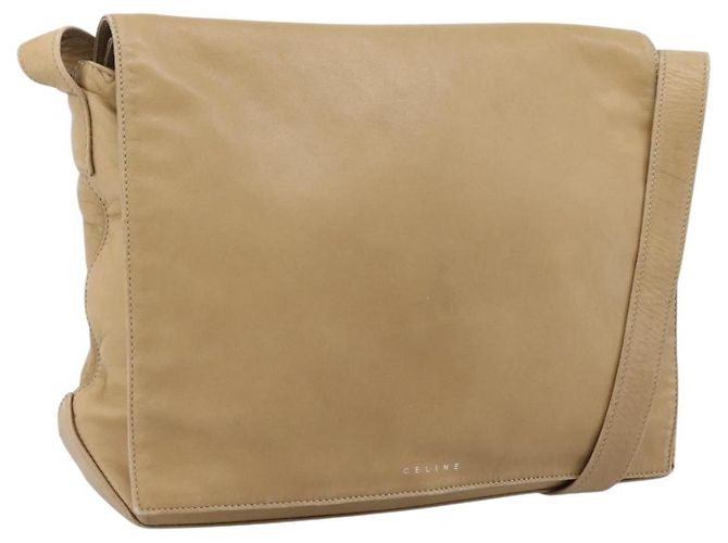 16 Céline Bolsa de Ombro CELINE Couro Beige Silver Auth 203421 Prata Bege