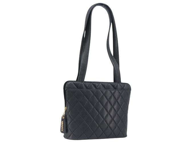 Borsa Tote CHANEL Matelasse in Pelle d'Agnello Nera e Oro CC Auth 203447V Nero D'oro