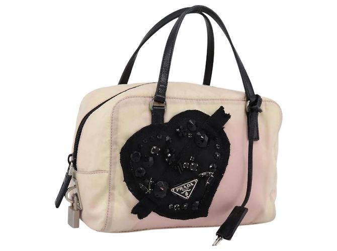 Sac à main PRADA Nylon Rose Noir Auth 201438
