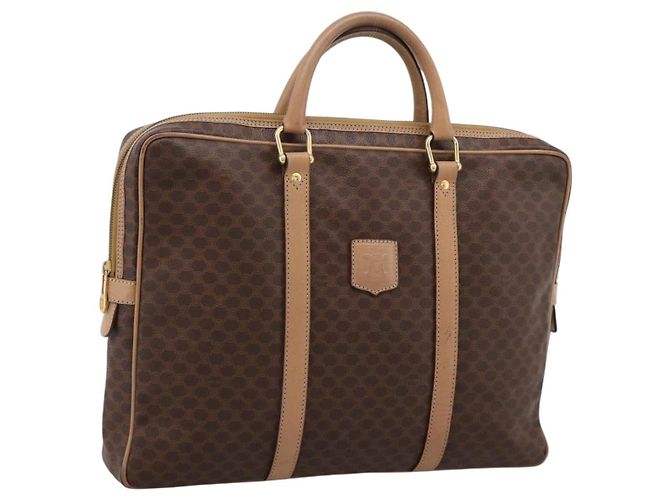 Céline Bolsa Business CELINE Macadam PVC Couro Marrom Tom Dourado Auth ti4006