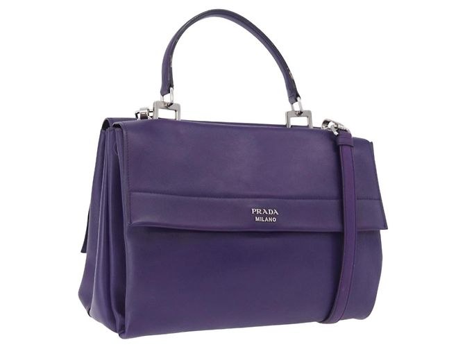 Bolsa PRADA em couro roxo prata autêntica ka6163