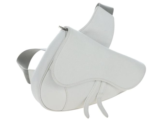 Borsa a tracolla Christian Dior Saddle in pelle bianca e argento Auth 202179V Bianco