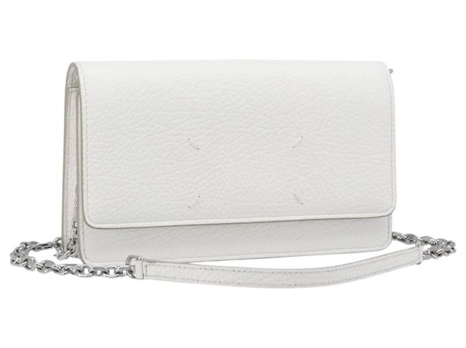 Maison Martin Margiela Maison Margiela Bolsa de Ombro com Corrente em Couro Branco e Prata Auth BA15629M