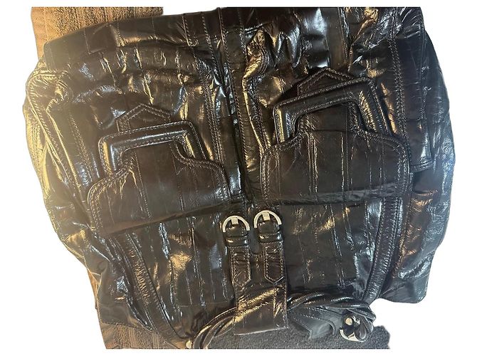 Sergio Rossi schwarze Lacklederhandtasche