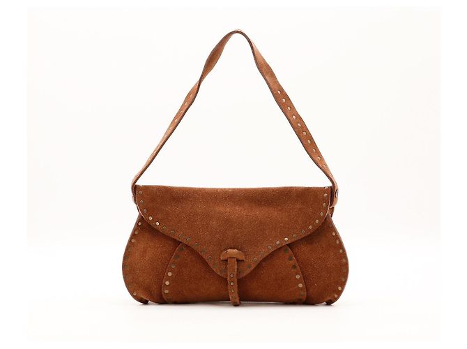 Chloé Suede Shoulder Bag with Studs Brown