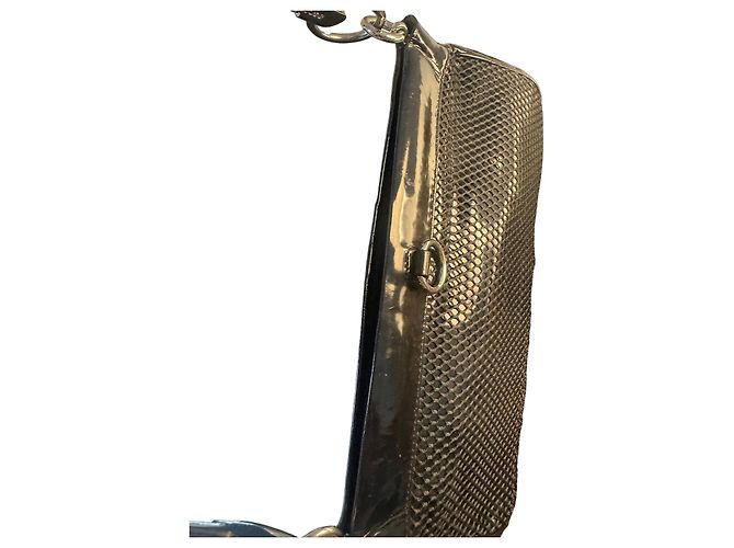 Sergio Rossi Black Leather Scale-Pattern Clutch