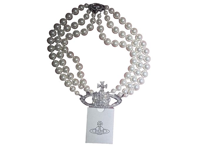 Collana Vivienne Westwood "Orb" con perle e cristalli Argento Bianco