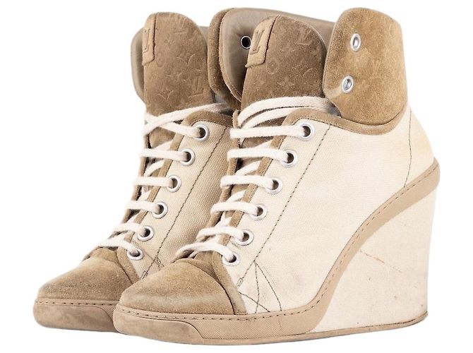 Louis Vuitton by Marc Jacobs 2010s Batignolles Monogram Wedge Sneaker Heels Beige