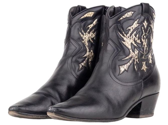 Autre Marque Saint Laurent by Anthony Vaccarello SS17 Python Western Cowboy Ankle Boots Black