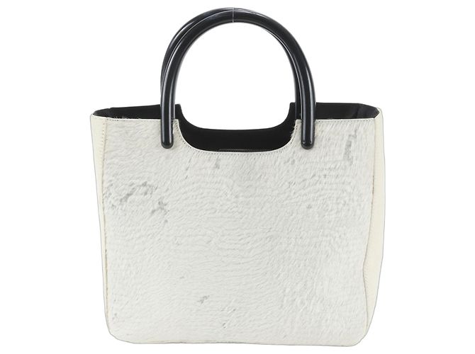 Tote Sac cabas Prada en cuir de veau avec logo triangle Blanc