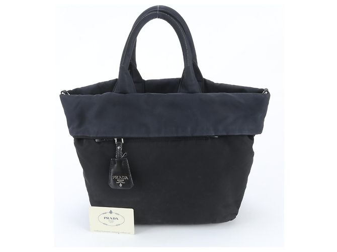 Prada Reversible 2-Way Tote Bag Schwarz Marineblau