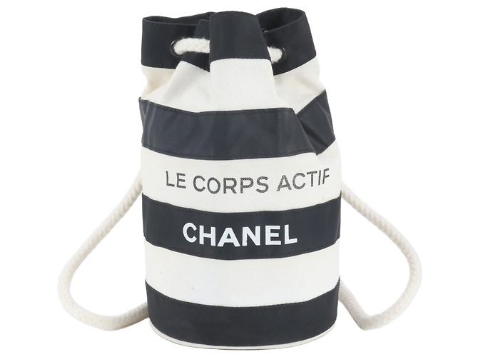 Sac à épaule rayé Chanel Noir Blanc