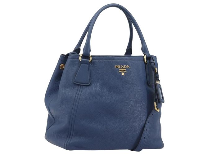 PRADA Handtasche Leder 2way Blau Goldfarben
