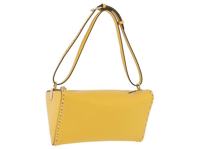 FENDI Celeria Triangle Shoulder Bag Leather Yellow Gold Tone 8BS053