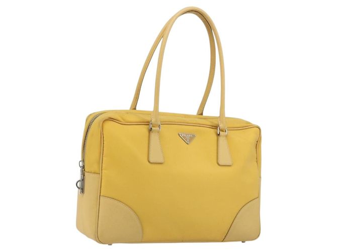 PRADA Tote Bag Canvas Gelb Silber