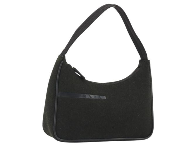 PRADA PRADA Sports Hand Pouch Wool Khaki Silver