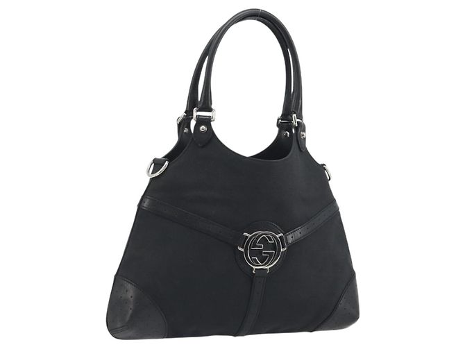 GUCCI Interlocking G Handtasche Canvas Schwarz Silber