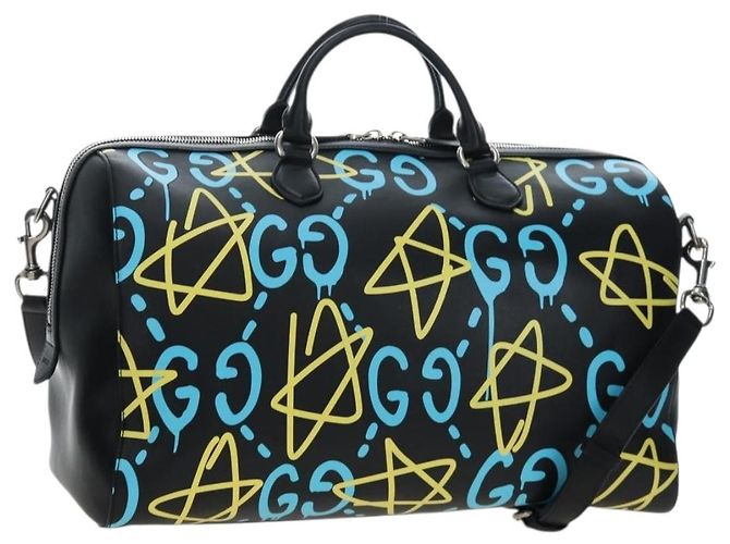 GUCCI Ghost Boston Bag Leather 2way Black Silver