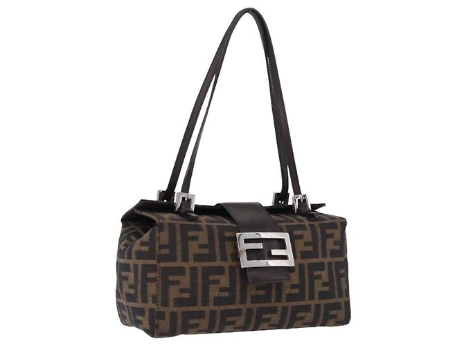 FENDI Zucca Canvas Mamma Baguette Hand Bag Brown Silver
