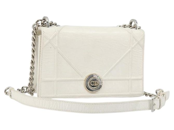 Christian Dior Chain Shoulder Bag Leather White Gold