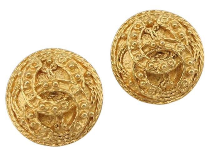 CHANEL Coco runde Ohrringe Metall Gold-Ton CC