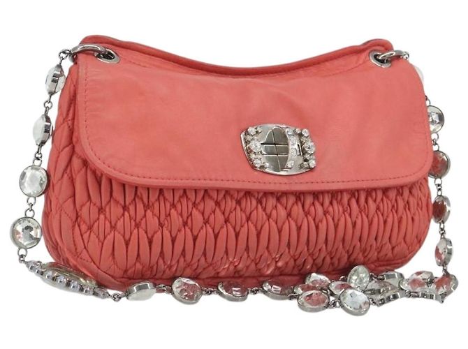 Miu Miu Matelasse Chain Shoulder Bag Leather Pink Silver