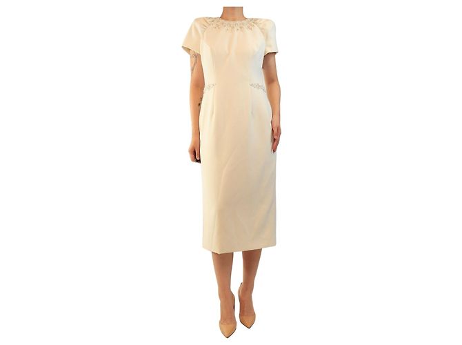 Jenny Packham Cremefarbenes Kleid mit Perlenbestickung - size UK 14 Roh