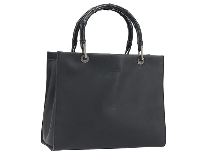 GUCCI Bamboo Tote Bag Leather 2way Black Silver 002 1016