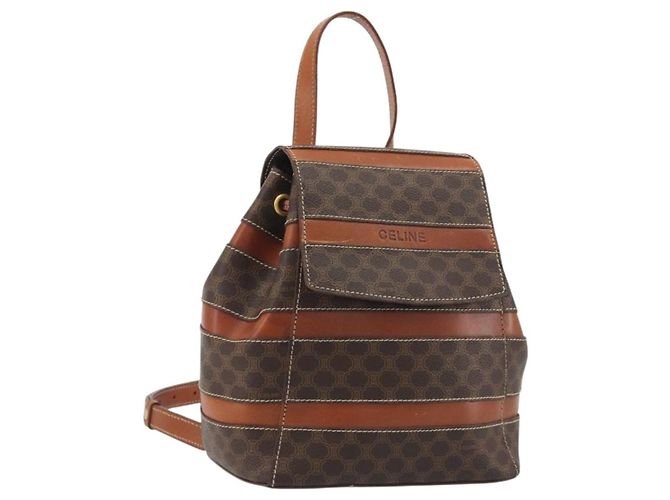 Céline CELINE Macadam Backpack PVC Leather Brown Gold Tone