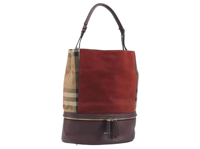 BURBERRY Nova Check Schultertasche Canvas Leder Silver Bordeaux