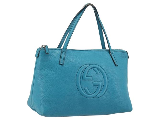 GUCCI Soho Hand Bag Leather Blue Silver 340618
