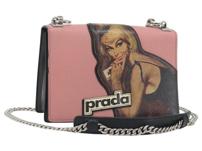PRADA Chain Shoulder Bag Saffiano leather Pink Silver