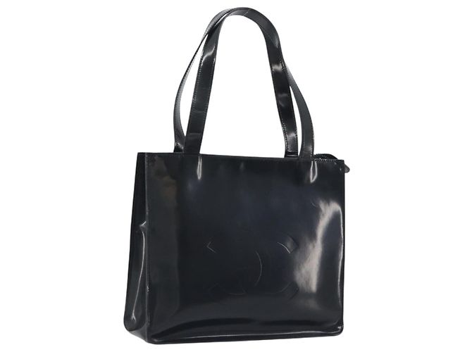 CHANEL Tote Bag Charol Negro Silver CC