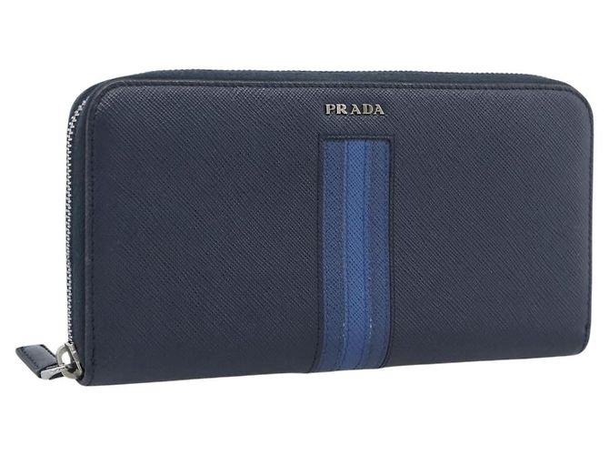 PRADA Long Wallet Safifano leather Navy Silver