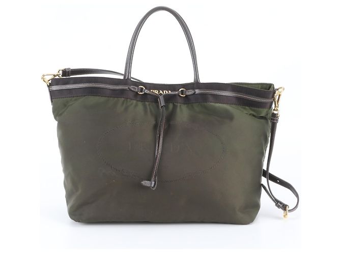 Tote Borsa 2-Way Prada in nylon Tessuto e pelle Verde Cachi