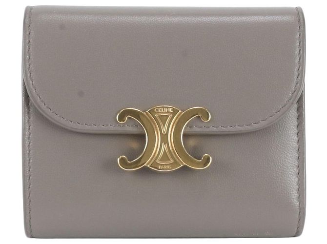 Céline Celine Small Flap Wallet aus Triomphe-Leder Grau