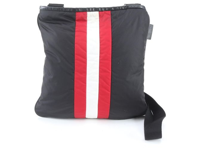 Borsa a tracolla Bally Trainspotting in pelle e nylon Nero Bianco Rosso