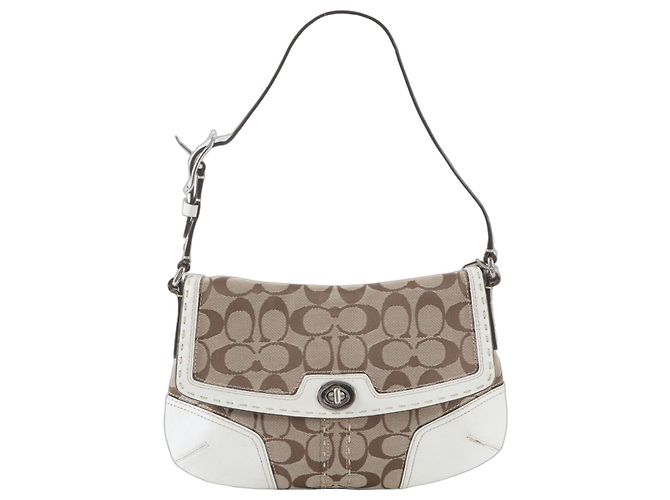Borsa a tracolla Coach Signature Leather Marrone Bianco
