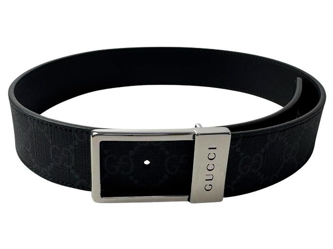 Gucci GG Supreme Gürtel Schwarz Silber