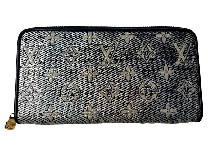 Louis Vuitton Zippy Wallet Monogram Jacquard Silvery Navy blue