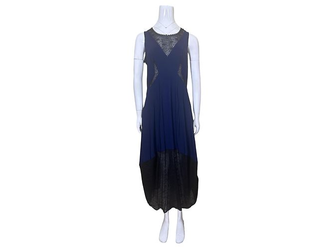 High Tech Kleid in Marineblau mit Spitzenbesatz Schwarz